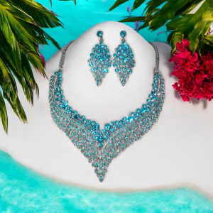 Aqua rhinestone necklace set