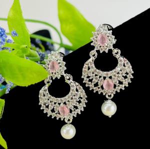 Mini Silver Pearl Drop Baby Pink Jhumkas