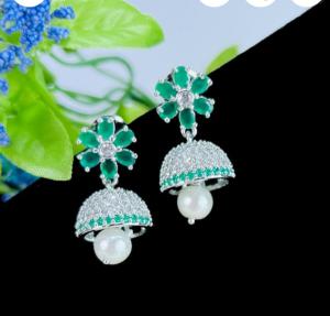 Mini Silver Green Jhumkas