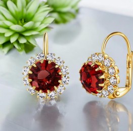 Ruby Red Crystal Flower Earrings 