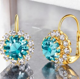 Sea Blue Crystal Flower Earrings 