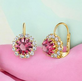 Pink Crystal Flower Earrings 