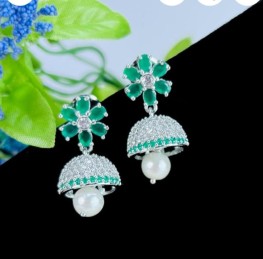 Mini Silver Green Jhumkas